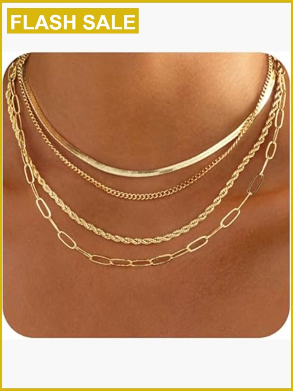 Layered Gold Tone Chain Necklace Set - Women
